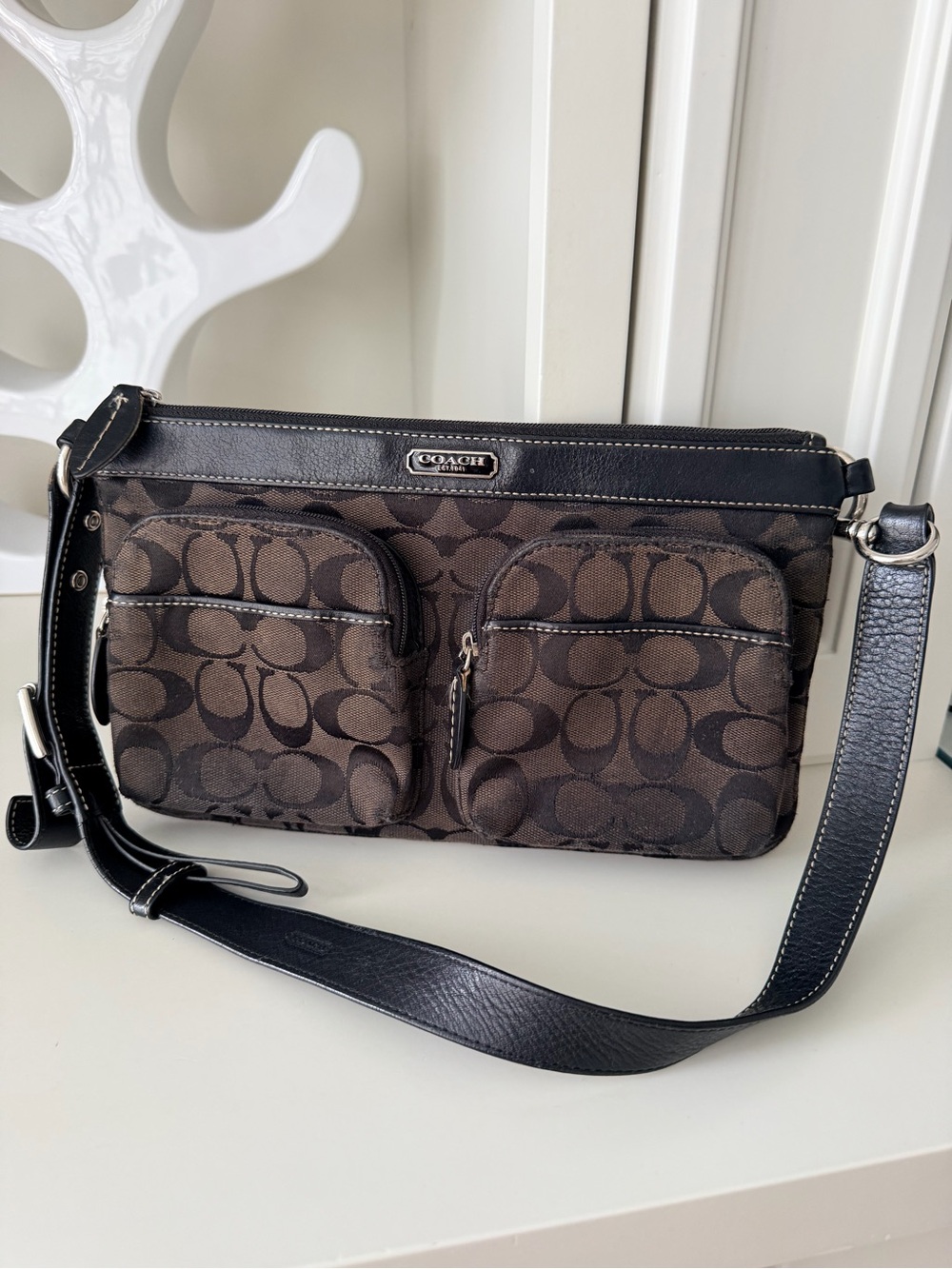 Vintage 2000’S Y2K COACH Monogram Black Signature Canvas Leather Fanny Belt Bag